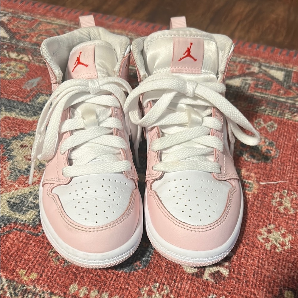 Kids Jordan Pink and White Sneakers